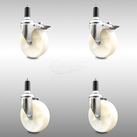 Service Caster 5 Inch 316SS Nylon Swivel 1-3/8 Inch Expanding Stem Caster Lock Brake SCC, 2PK SCC-SS316TTLEX20S514-NYS-2-S-2-138